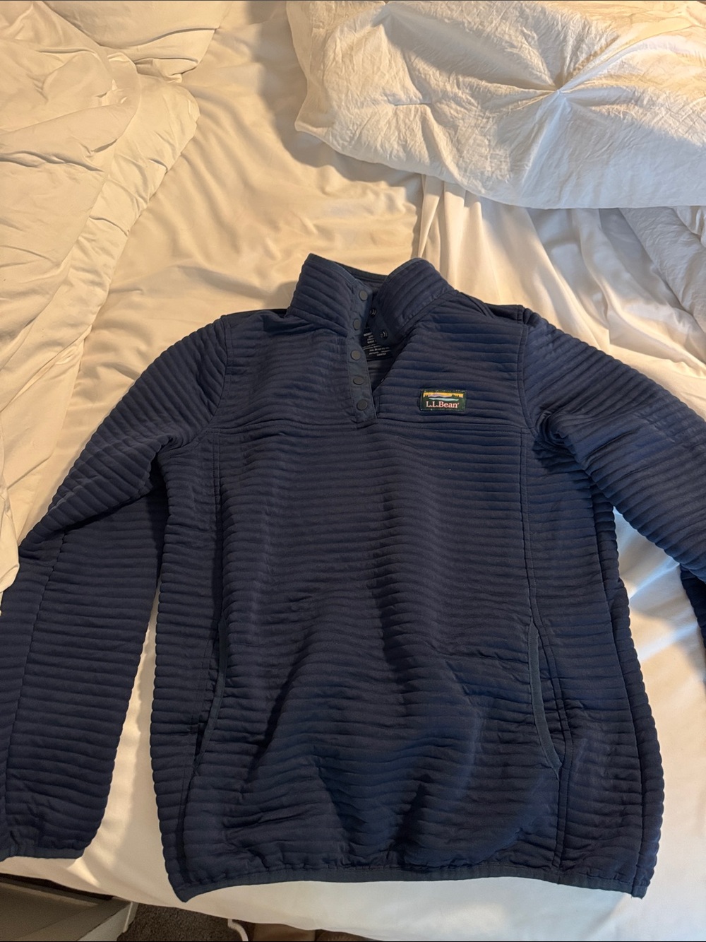 L.L. Bean Navy Quilted Ribbed Half-Snap Pullover